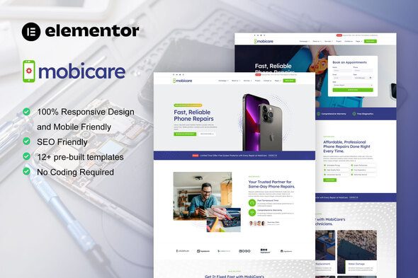 MobiCare – Mobile Phone and Computer Repair Elementor Pro Template Kit